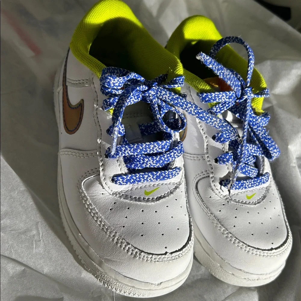 Nike White Sneakers with Blue and Yellow Highlights